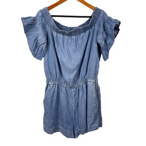 All Saints Denim Romper Off Shoulder Blue Size 10 Casual